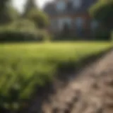Close-up of a lawn showing bare patches