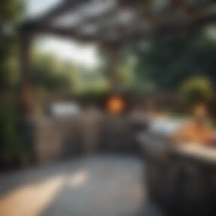 A beautifully set outdoor grilling area with large grills in use
