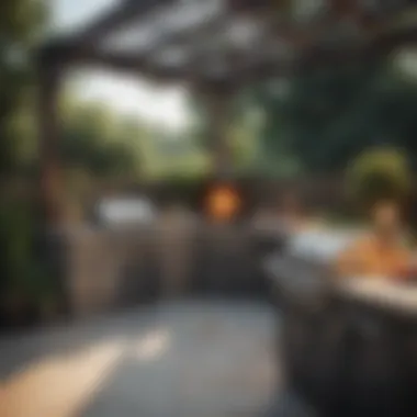 Inviting Outdoor Grilling Setup A beautifully set outdoor grilling area with large grills in use