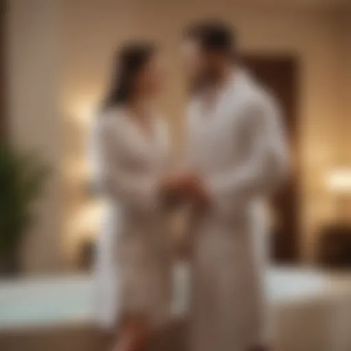 Luxurious couple bathrobes showcased in a serene setting