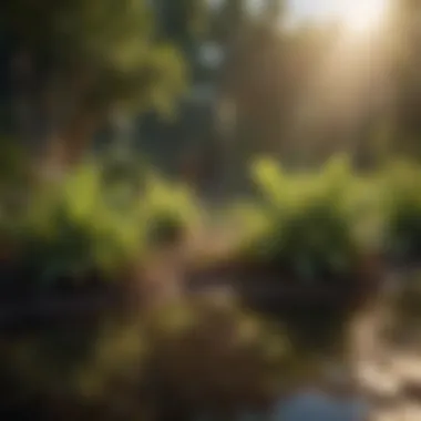 Environmental Factors Affecting Water Use A scenic landscape depicting environmental factors influencing plant water usage, such as sunlight and soil type