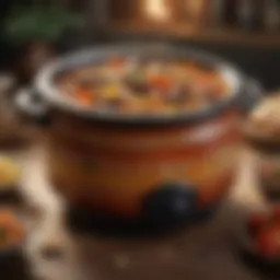 A large crock pot filled with a vibrant stew showcasing its capacity.
