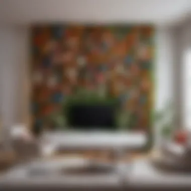 A vibrant live flower wall in a modern living room