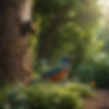 Eco-friendly Bird Repelling A garden setting demonstrating eco-friendly bird repelling methods.