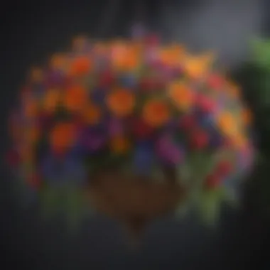 Vibrant Floral Display in Hanging Basket A beautifully arranged 9 inch hanging basket filled with vibrant flowers