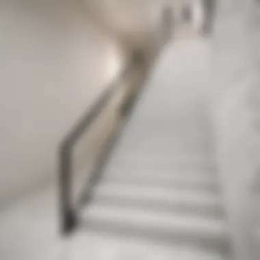 Modern Staircase Enhanced by White Triangle Tiles White triangle tiles complementing a modern staircase