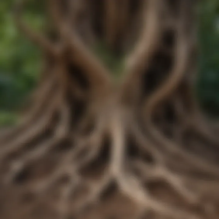 Artistic representation of tree roots intertwined with soil