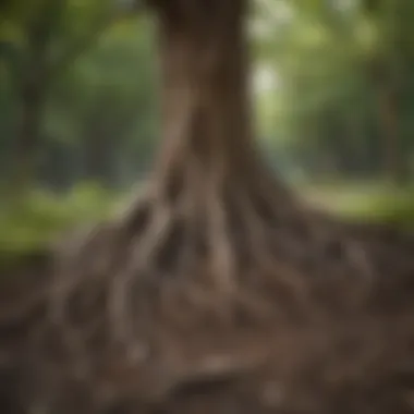 Diverse tree roots emerging from various landscapes