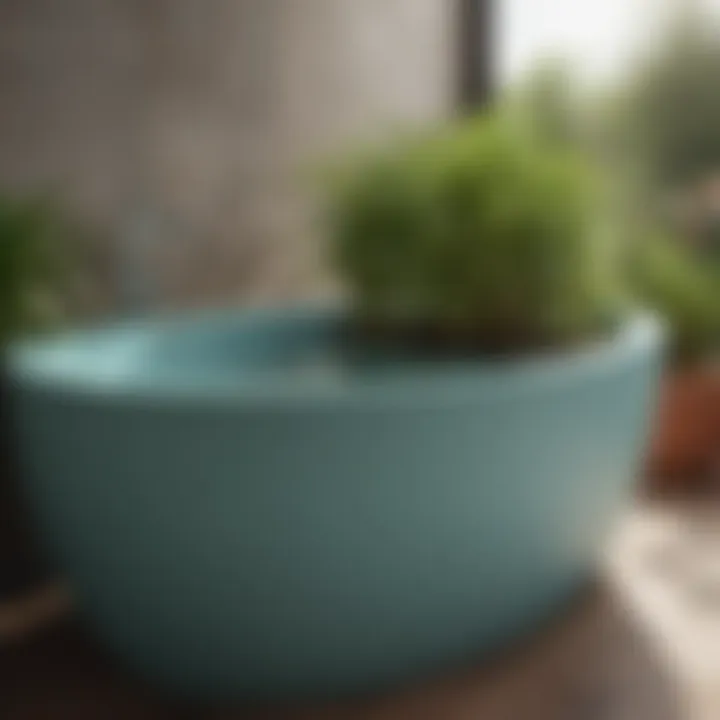 Close-up of eco-friendly materials used in contemporary garden tubs.