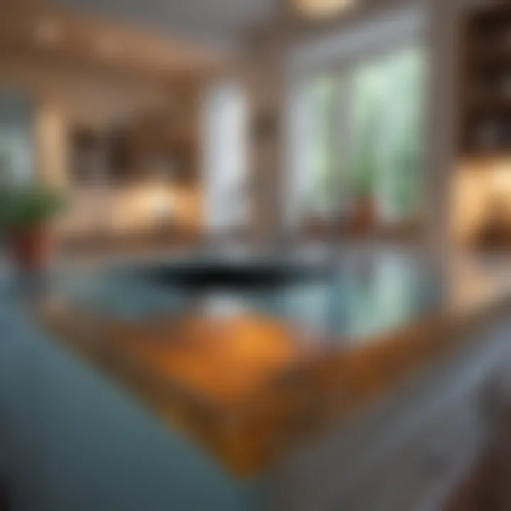 Vibrant glass countertop that reflects light beautifully