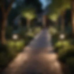 A beautifully illuminated pathway lined with unique yard lights