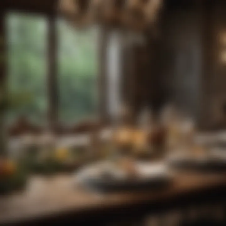 Rustic dining table adorned with antique tableware and natural elements