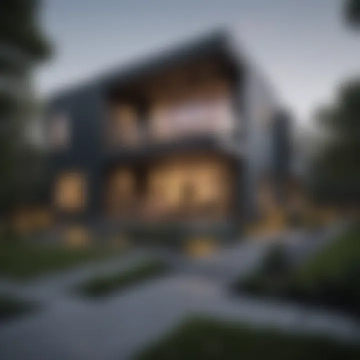 Modern residence featuring a striking dark gray finish