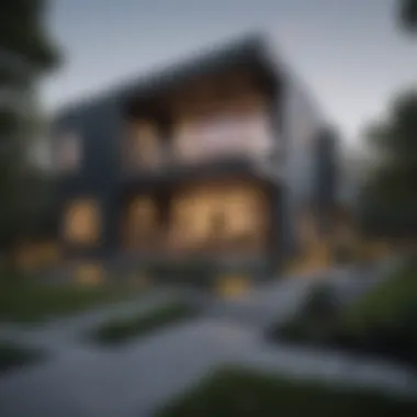 Modern Residence with Striking Dark Gray Modern residence featuring a striking dark gray finish