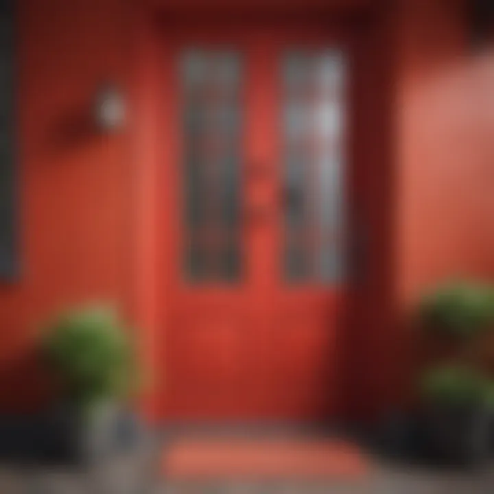 Vibrant front door painted in a bold red hue