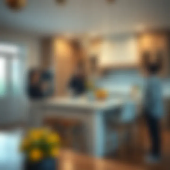 Social Interaction at Kitchen Island Social gathering around a kitchen island