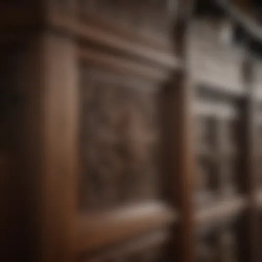 Elegant vintage wooden kitchen cabinet showcasing intricate detailing