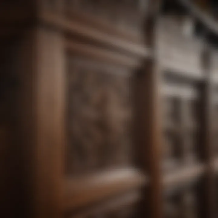 Elegant vintage wooden kitchen cabinet showcasing intricate detailing