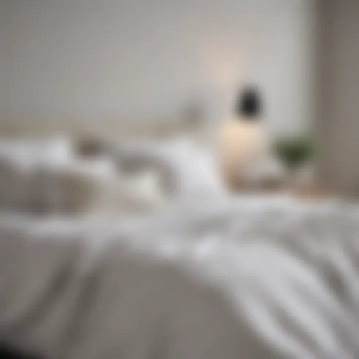 Textured white bedding styled in a minimalist bedroom