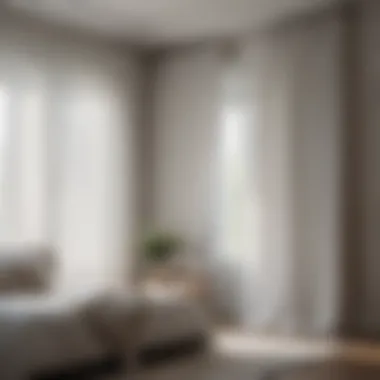 Light Filtering Through Luxurious Curtains Light filtering through luxurious white curtains in a serene bedroom