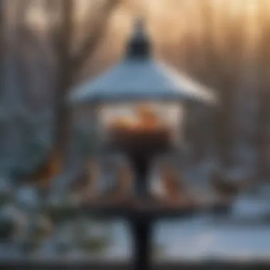 Diverse Bird Species at Backyard Feeder Various bird species visiting a backyard feeder in winter