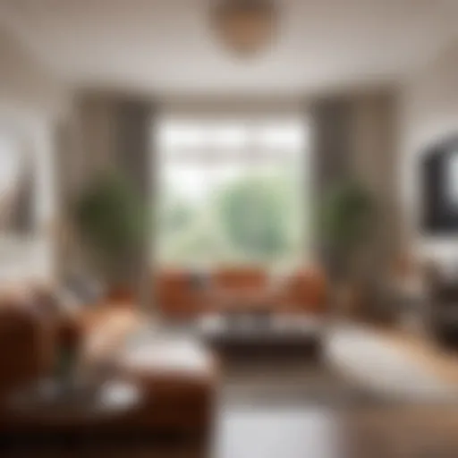 A beautifully arranged living room illustrating feng shui principles with harmonious colors and furniture placement.