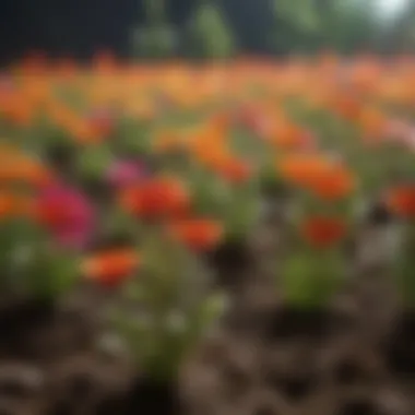 Close-up of various flower seedlings selected for planting in flower beds.