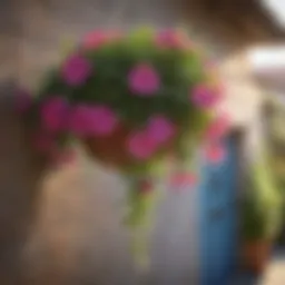 Vibrant petunias cascading from a hanging basket