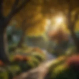 Diverse species of full sunlight trees in a vibrant garden