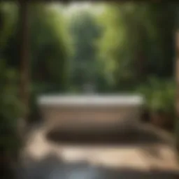 Elegant garden style soaking tub surrounded by lush greenery