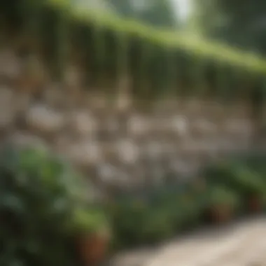 Stone Garden Wall with Climbing Plants Elegant stone garden wall with climbing plants