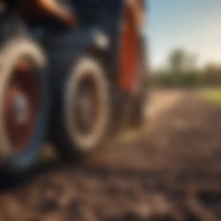 A detailed view of an aerator's spikes penetrating the soil