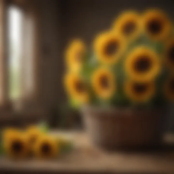 Harvested sunflowers arranged artistically in a basket