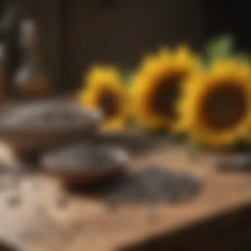 Selection of high-quality sunflower seeds arranged on a wooden table