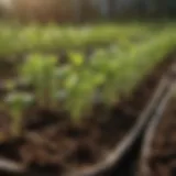 Vibrant vegetable garden with rows of seedlings