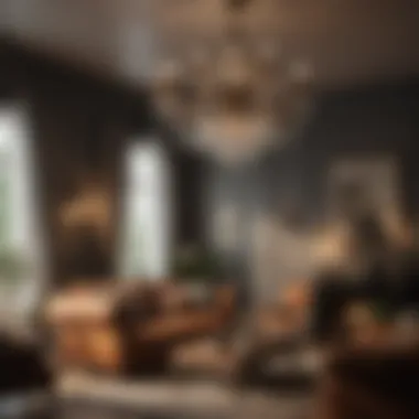 Vintage Chandelier Enhancing Living Space Ambiance Charming vintage chandelier illuminating a cozy sofa