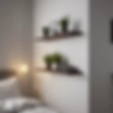 Minimalist hanging shelves in a contemporary bedroom