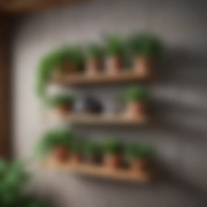 Rustic wooden hanging shelves with plants