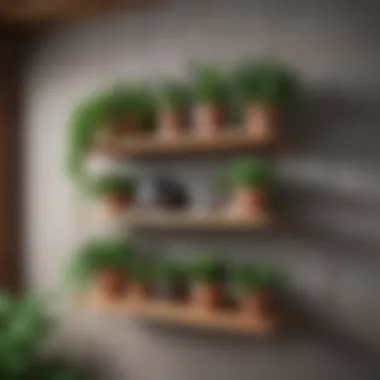Rustic Charm: Wooden Hanging Shelves with Greenery Rustic wooden hanging shelves with plants