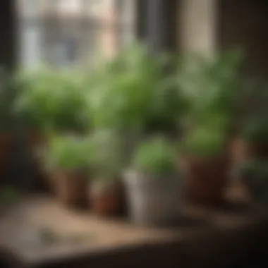 A vibrant selection of herbs thriving in various containers