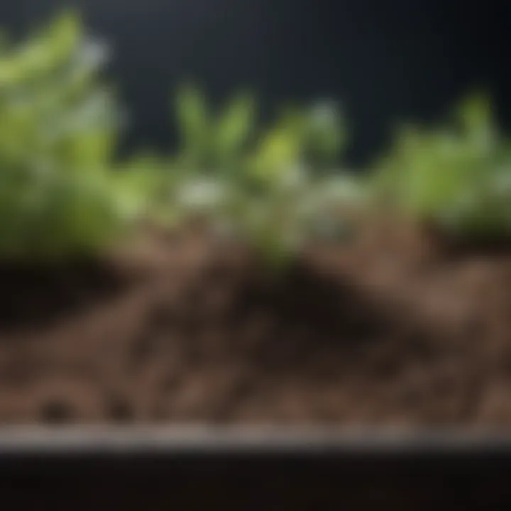 Close-up of soil being prepared for herb planting in a container