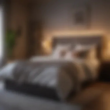Inviting Bedroom Atmosphere Cozy bedroom adorned with decorative pillows and ambient lighting.