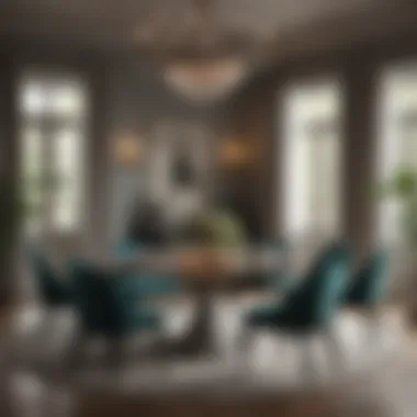 Chic Dining Room Setup Stylish dining area with contemporary decor and elegant table settings.