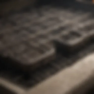 Detailed view of a dirty stove grill before cleaning