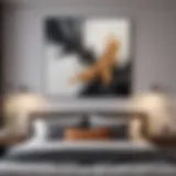 Elegant bedroom wall decoration featuring a large abstract painting