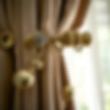 Close-up of curtain hardware showcasing diverse styles and finishes