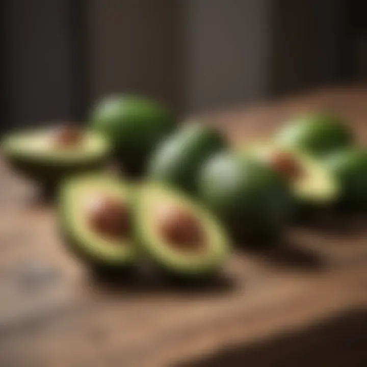 Freshly harvested avocados on a wooden table