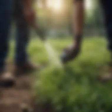 A close-up of a person using organic herbicide