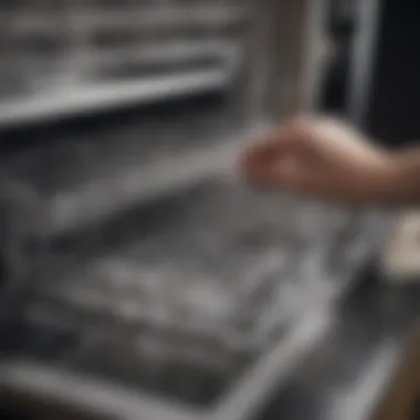 Close-up of dishwasher filter cleaning