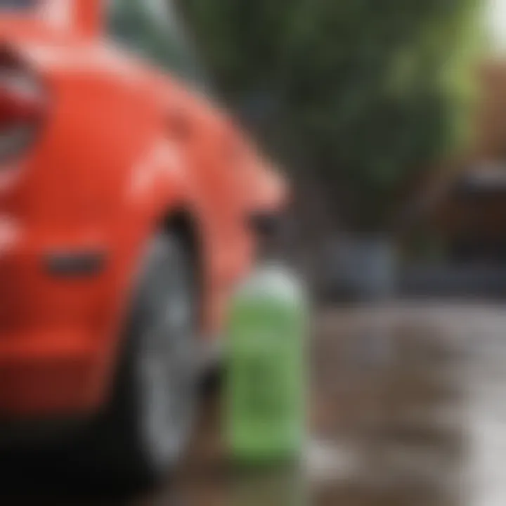 Close-up of eco-friendly cleaning solution being poured into a pressure washer